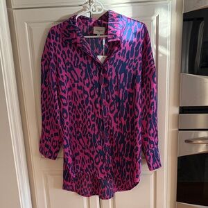 Chico's Pink and Black Leopard Print Button-Down Shirt